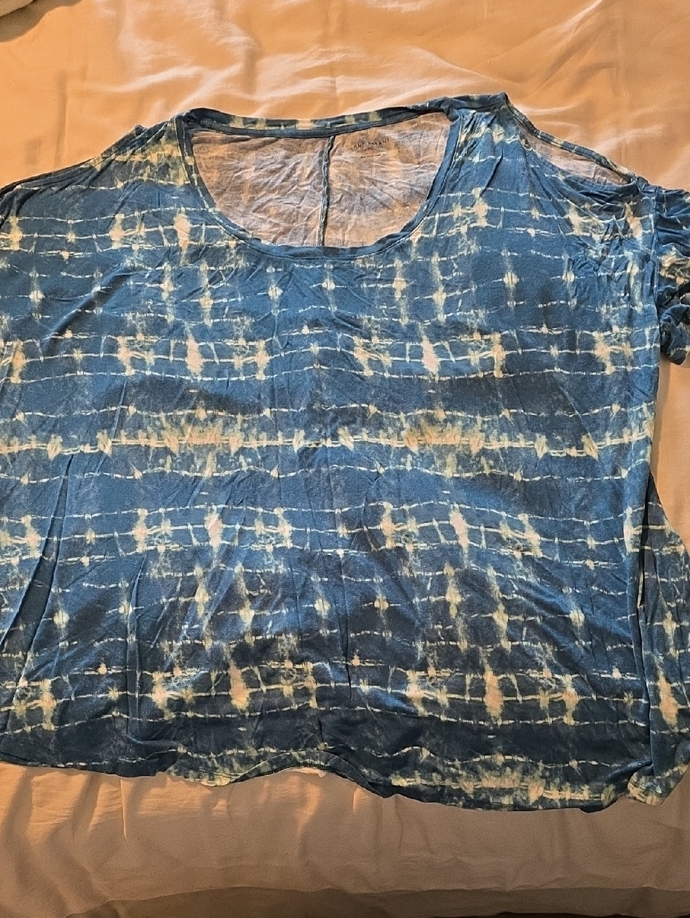 Lane Bryant Blue and White Tie-Dye Scoop Neck Tee